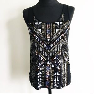 Express sequin embellished Aztec tribal tank top